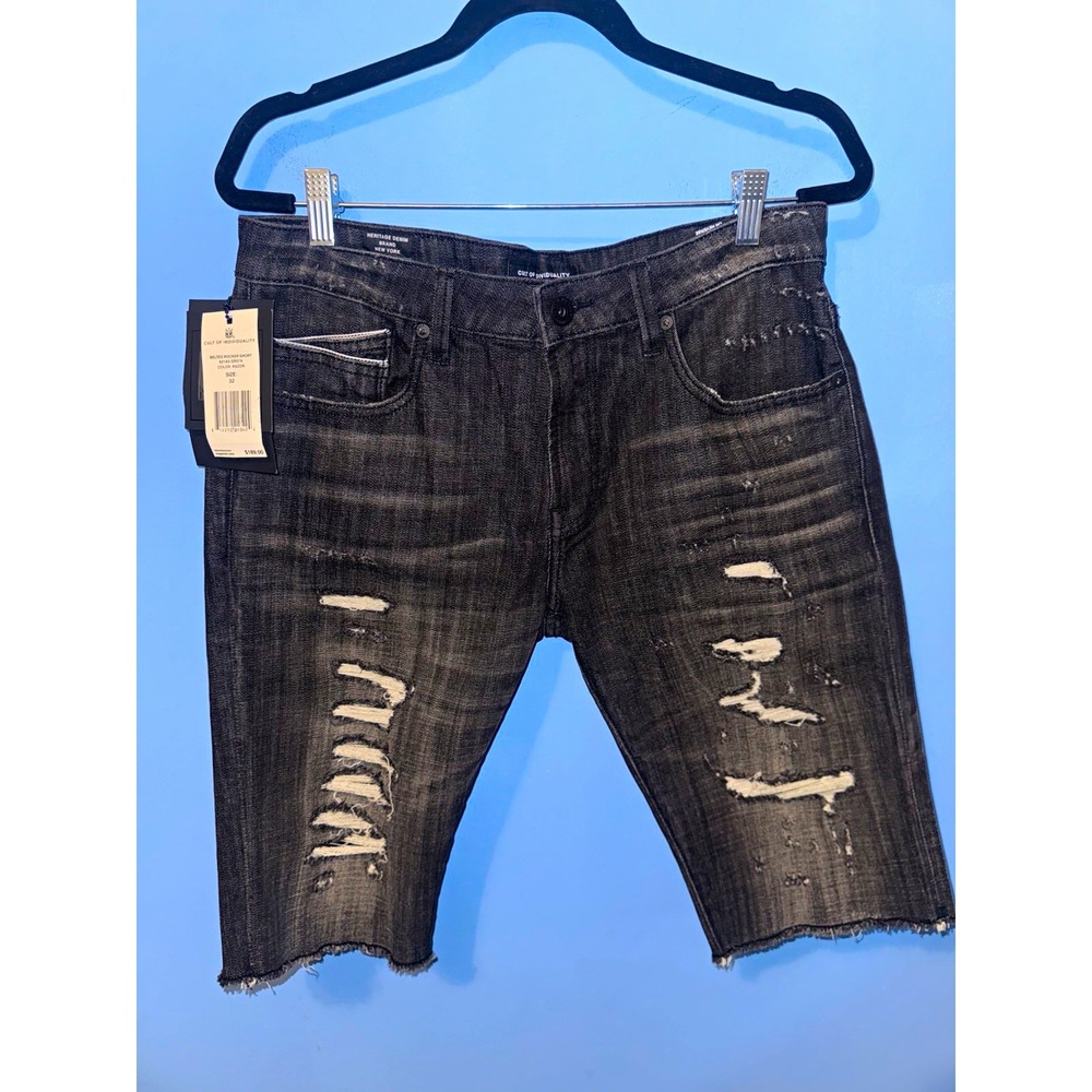 Cult of Individuality Rocker Mens Black Distressed Denim Shorts 32 621A5-SR07A